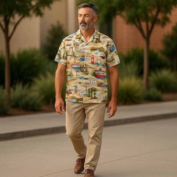 Pacific Legend Apparel Aloha Shirt Mother Road Route 66 Size Large - Picture 1 of 8